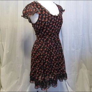 Royal Bones Cherry Print Ruffled Summer Dress - L